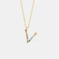 Gold 925 Silber bunte Zirkonia Buchstabe V Halskette Anhänger für Damen Mode neu - Buchstabe V Anhänger Ohne Kette / 18K-Gold