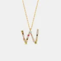 Vergoldete S925 Silber bunte Zirkonia Buchstabe W Anhänger Halskette Stil Option - Buchstabe W Anhänger Ohne Kette / 18K-Gold