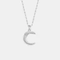 S925 Sterling Silber minimalistischer Buchstabe C Mond Anhänger Halskette Damen Schmuck - 925er Silber / Platinfarbe (Buchstabe C)