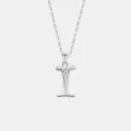 Silberne Halskette mit Buchstabe I Anhänger, elegante feine Choker Kette mit glänzendem Stein. - 925er Silber / Platin (Buchstabe I)