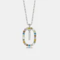 S925 Sterling Silber bunte Zirkonia Anhänger Halskette Mode ovale Schlüsselbein Kette neu - Buchstabe I Anhänger Ohne Kette / 925er Silber / Platin