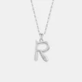 Silberfarbene 26 Buchstaben R Anhänger Halskette, minimalistische Zirkonia Kette Schmuck. - 925er Silber / Platin (Buchstabe R)