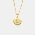 S925 Sterling Silber vergoldete Initialen runder Anhänger Halskette mit funkelndem Zirkonia. - Buchstabe L / 18K-Gold