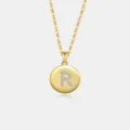 S925 Sterlingsilber Vergoldet Runde Scheibe Buchstabe R Anhänger Halskette Modeschmuck - Buchstabe R / 18K-Gold