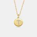 Gold S925 Sterling Silber Anfangsbuchstabe T Halskette Mit Zirkonia Rundem Anhänger - Buchstabe T / 18K-Gold