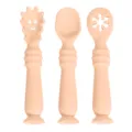 Baby Silikon Löffel Gabel Set Kleinkind Training Besteck süßes Design 3 Stück - Beige Baby-Beikostlöffel (3er-Set)