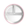 Geteilter Kinderteller aus Silikon und Edelstahl, rosa Anti-Rutsch Saug-Essteller Kleinkind. - Rosa