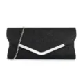 Sac pochette de soirée noir pailleté avec fermoir métallique en V et chaîne argentée. - Taille unique / Noir