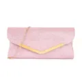 Elegante rosafarbene Pailletten-Abendtasche mit goldener V-förmiger Metallschließe und Kette. - Einheitsgröße / Rosa