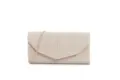 Détail de la pochette de soirée plissée scintillante avec une texture brillante fine. - Champagne