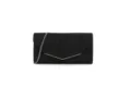 Détail de la pochette de soirée noire pailletée avec fermoir en V et fine chaîne. - Noir