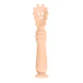 Silicone baby training spoon with cute smiley face cutout, anti-slip handle and suction base. - Beige (Smiley Face Spoon)