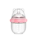 Silicone baby feeding bottle with cute bear ears, anti-colic soft nipple, 150ml capacity. - 150ml Baby Feeding Bottle with 1 Round Hole (0-6 Months) - Pink