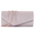 Sparkly glitter evening clutch bag with gold chain stylish envelope shoulder handbag for party - Pink