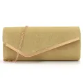 Pochette de soirée pailletée dorée pour femme avec chaîne métal et design de rabat chic. - Or