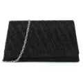 Sac de soirée noir et pailleté avec chaîne argentée, élégante pochette pour femme. - Noir