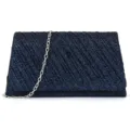 Detailansicht der dunkelblauen Glitzer-Abendtasche mit edler silberner Metallkette. - Dunkelblau