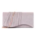 Détail de pochette de soirée pailletée, design plissé élégant avec chaîne dorée amovible. - Rose