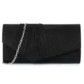 Sac de soirée noir scintillant élégant avec rabat plissé et chaîne argentée femme. - Noir