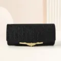 Élégant sac de soirée pochette noire pailletée avec fermoir doré pour les femmes. - Noir