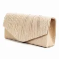 Gold glitter pleated clutch bag, elegant evening party purse for women's special occasions. - Champagne