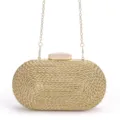 Gold woven evening clutch bag with chain strap, elegant hard shell minaudière for women. - Gold