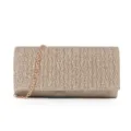 Exquisite glitter pleated clutch bag detail, sparkling evening party accessory with gold chain. - Champagne