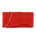 Pochette de soirée pailletée rouge détail montrant la texture brillante chaîne argentée. - Rouge