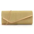 Sac de soirée pochette pailleté doré pour femme avec détail V métallique et chaîne. - Or