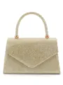 Élégant sac de soirée pailleté or avec poignée et rabat enveloppe chic pour fête de mariage. - Or