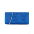 Détail pochette soirée paillettes bleues, sac à main bandoulière chaîne argentée chic. - Bleu