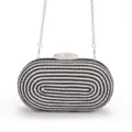 Black and white woven clutch bag with silver chain stylish evening handbag - Black and White