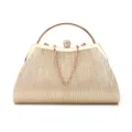 Sac de soirée pochette plissé doré avec fermoir boule strass et poignée ronde métallique. - Or