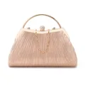 Élégante pochette de soirée plissée avec poignée ronde en métal, strass et chaîne. - Champagne