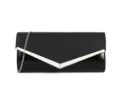 Sac de soirée noir pailleté avec garniture en métal V argenté et chaîne pour femme chic. - Noir