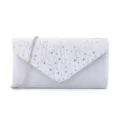 Élégante pochette de soirée argentée avec plis et strass, idéale pour mariages et fêtes. - Argent