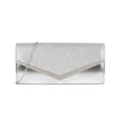Sac de soirée enveloppe à paillettes argentées avec bordure en métal V et chaîne. - Argent