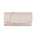 Élégante pochette de soirée plissée pailletée avec chaîne dorée pour femme sac à main. - Taille unique / Champagne