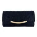 Élégante pochette de soirée plissée à paillettes noires avec barre métallique dorée. - Noir