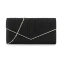 Élégante pochette de soirée noire pailletée avec chaîne argentée, idéale pour les fêtes. - Noir