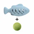 Silikon Fisch Katzenspielzeug Set mit Katzenminze Ball für interaktives Kauen und Zahnpflege. - Blau (Spielzeug & Katzenminze-Ball)