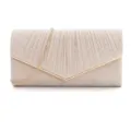 Élégante pochette de soirée pailletée pour femme, avec design plissé chic et chaîne dorée. - Champagne