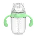 Silicone baby bottle newborn anti-drop feeding bottle with cute handles and scale - 250ml Baby Feeding Bottle with 1 Round Hole (0-6 Months) - Green
