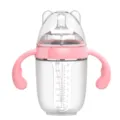 Pink Silicone Baby Bottle with Handles Pink Bear Cap 250ml Anti-colic Standard Neck - 250ml Baby Feeding Bottle with 1 Round Hole (0-6 Months) - Pink