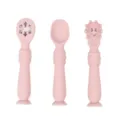 Rosa Silikon Baby Futterlöffel Set Kleinkind Trainingslöffel mit Saugnapf Basis 3tlg - Löffel 3er-Set / Lila
