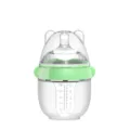 Cute green silicone baby bottle with bear ears cap, soft anti-drop design, 150ml capacity. - 150ml Baby Feeding Bottle with 1 Round Hole (0-6 Months) - Green