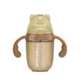 Silikon Babyflasche mit Griffen und Bärenohren Kappe, Anti-Kolik Standardhals Trinkflasche. - 250 ml Babyflasche mit 1-Loch-Rundsauger (0-6 Monate) - Nanosilber