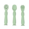 Silikon Baby Löffel Set, Kleinkind Fütterungslöffel mit Saugnapf Basis und weichem Griff. - Löffel 3er-Set / Grün