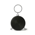 Sac à main rond noir tissé avec poignée anneau strass et chaîne, pochette de soirée élégante. - Noir