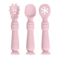 Pink silicone baby training spoon set with suction base, safe toddler feeding utensils. - Pink Baby Food Spoon (3-Piece Set)
